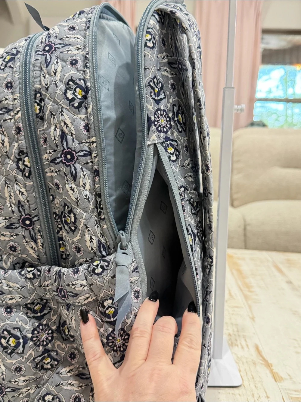 Vera Bradley Campus Backpack Quilted Gray Floral Backpack Plaza Tile Laptop Bag